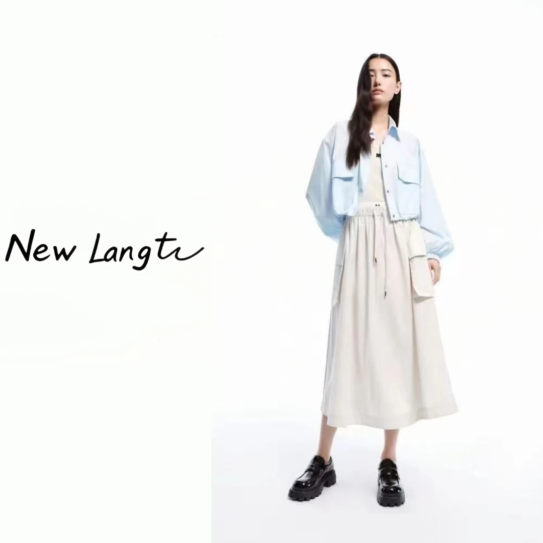 LANGTU-XP【微皱肌理半身裙】工装口袋中低腰及踝长裙 8035