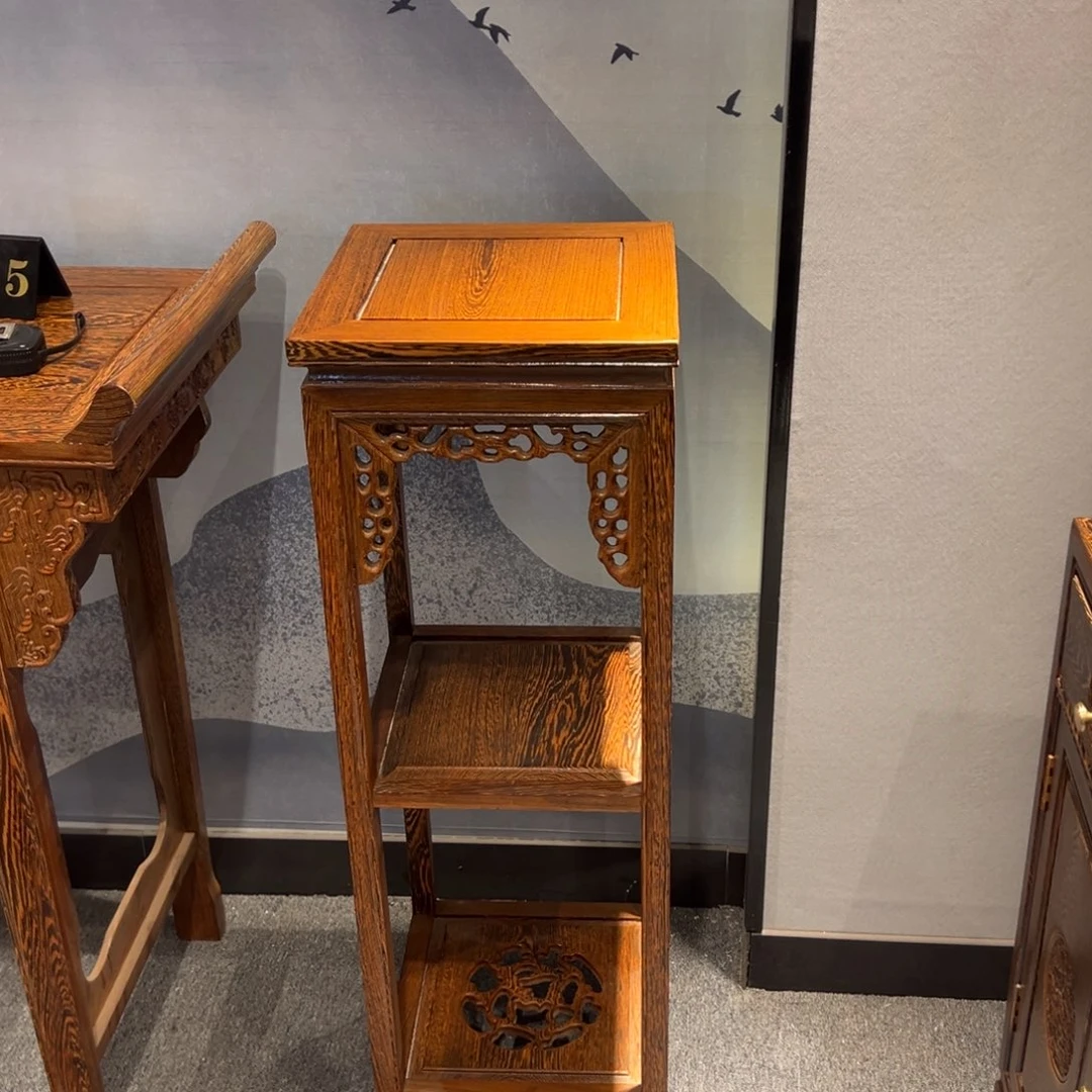 阿***朱鸡翅木类成套家具1高花架一对