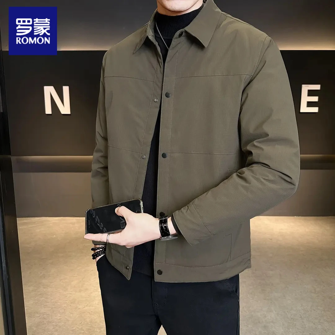 罗蒙男士秋冬保暖羽绒服潮流翻领百搭夹克时尚都市保暖休闲外套男