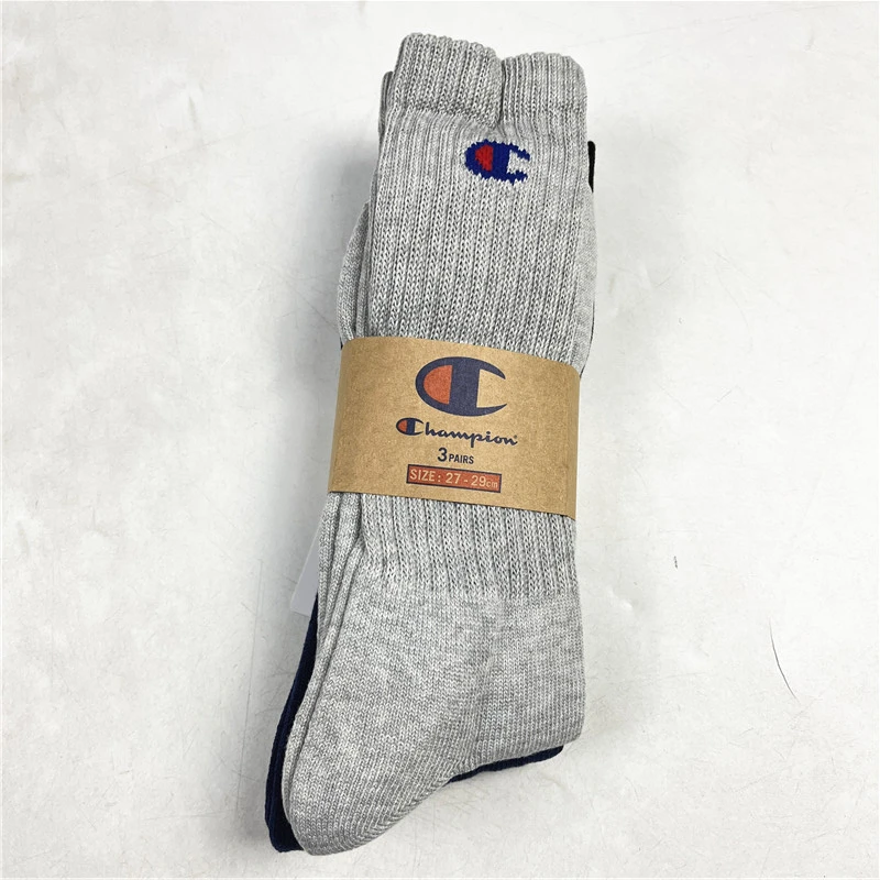 Champion冠军运动袜男女同款透气舒适纯色长筒袜三双装U4AACJU01