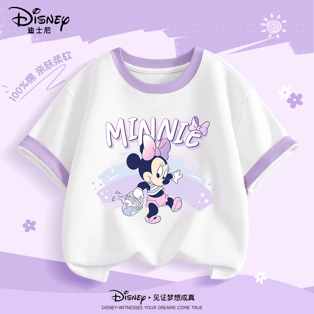 迪士尼卡通夏季圆领T恤宽松时尚百搭女童短袖柔软洋气女童半袖