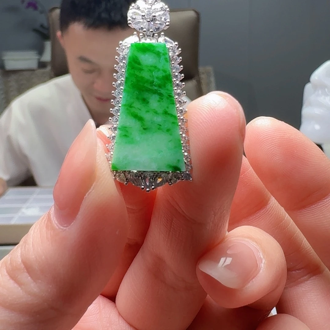 翡翠银S925镶嵌吊坠(不含链)天然