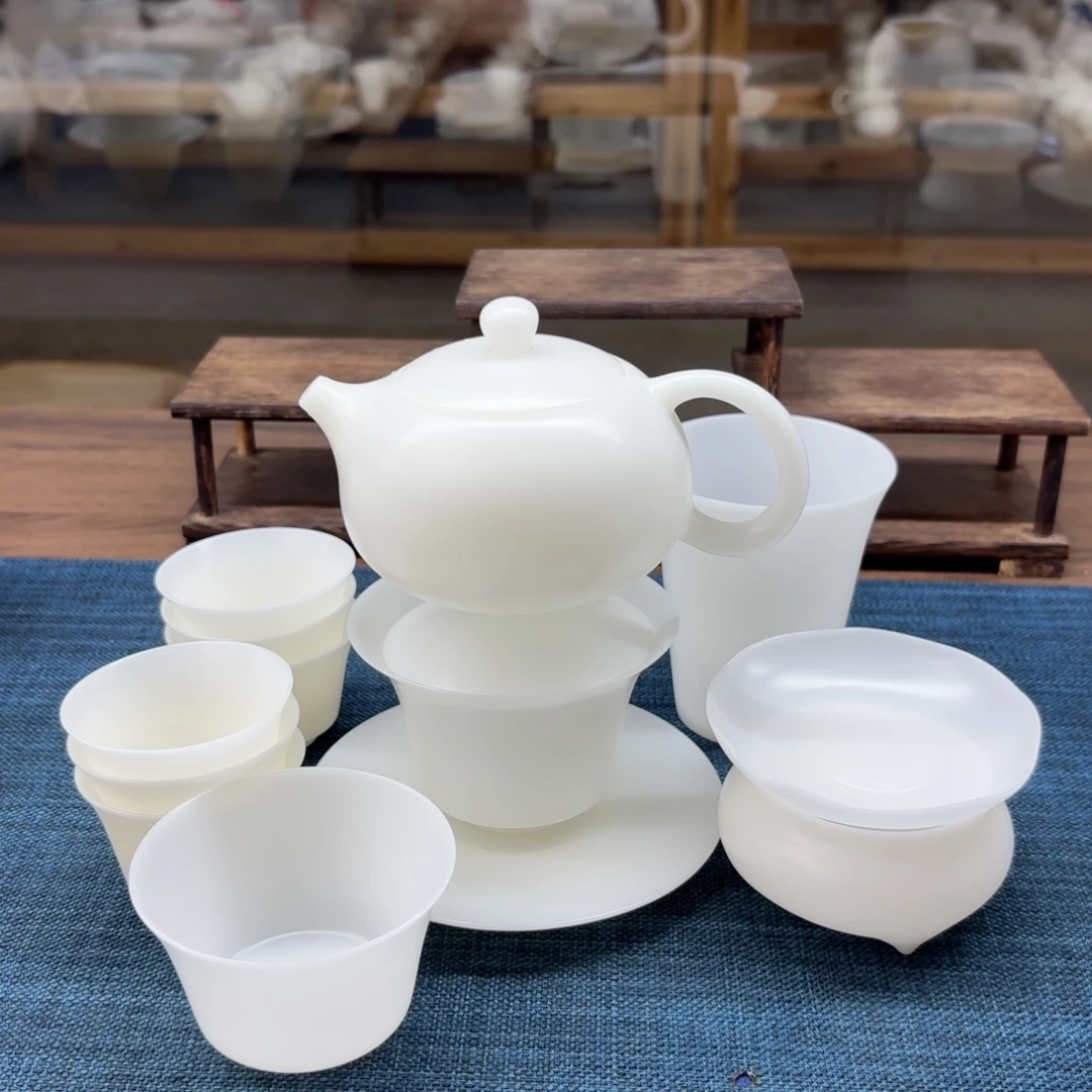 薄胎素烧璞玉冰种玉瓷茶具