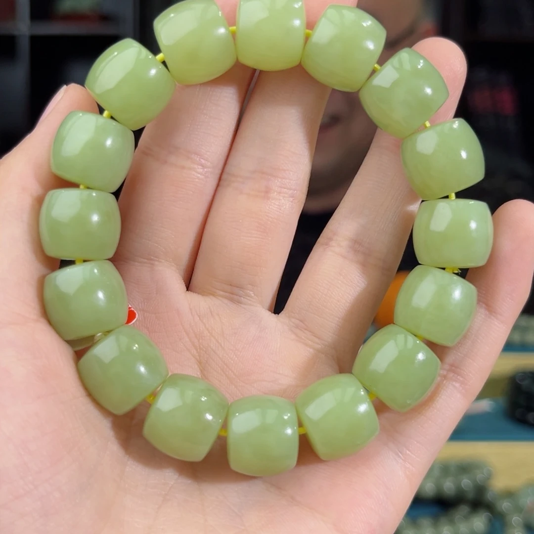 和田玉手链未镶嵌手串纯天然新疆若羌黄口料14+mm