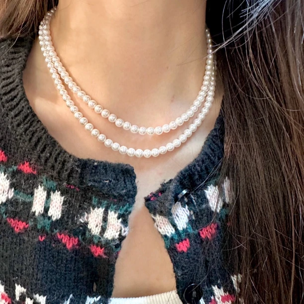 铜合金仿珍珠项链 十里间【人手两条】优雅通勤5mm仿珍珠项链