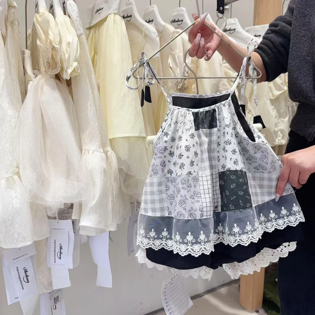 秘密花园2025夏季韩系蕾丝拼接吊带上衣X152