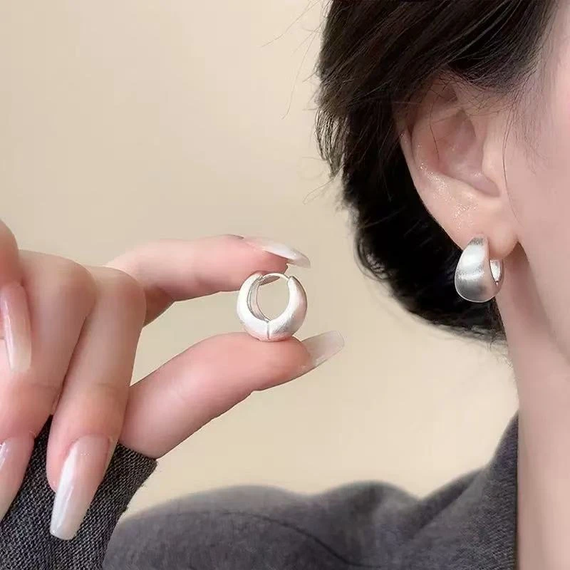 合金耳饰 c-1397简约小众设计感胖圆金属拉丝耳圈女冷淡风8193