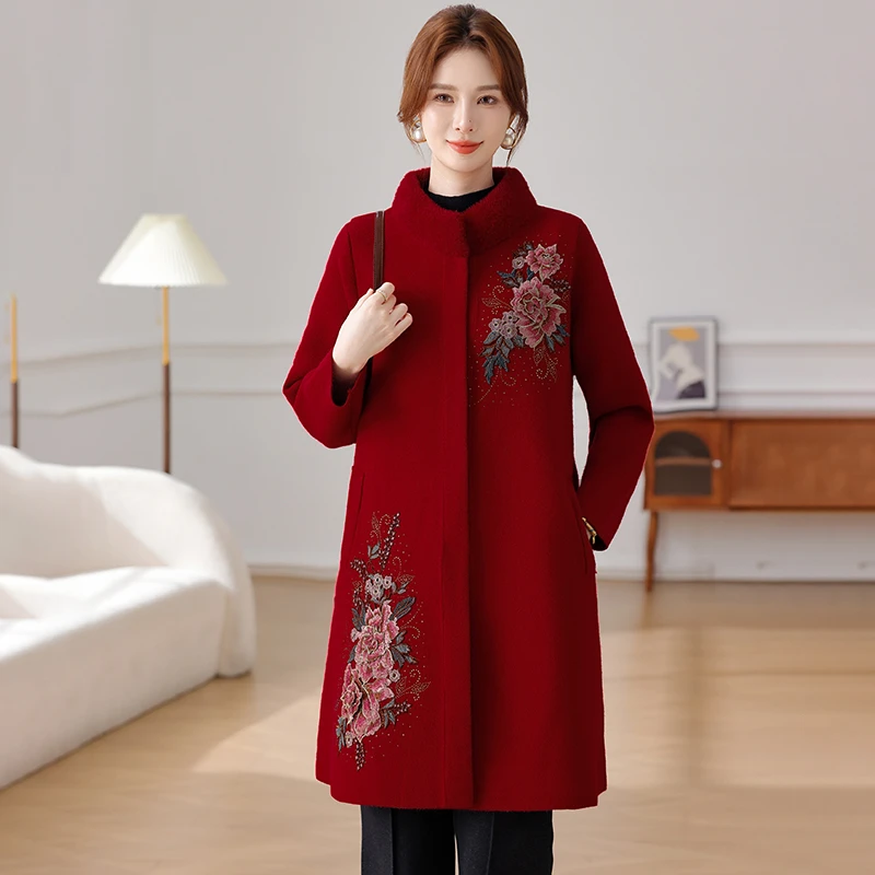 母亲加厚水貂绒大衣女装秋冬季洋气妈妈装外套大码妈妈冬装外套