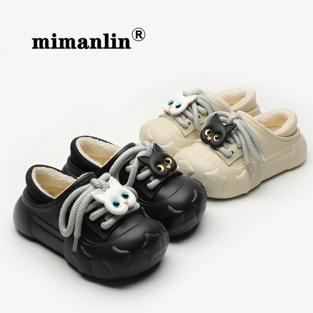 米曼琳个性情侣棉鞋女2024新款冬季加绒外穿防滑防水包跟棉拖鞋子