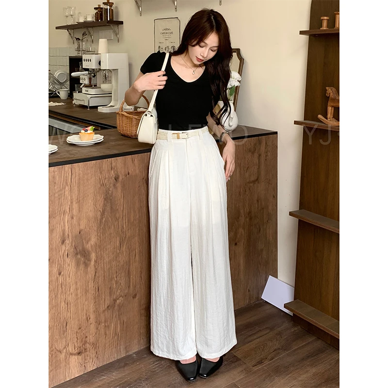 【小爽小个子】夏季亚麻显瘦高腰时尚宽松垂感百搭直筒休闲裤-2221