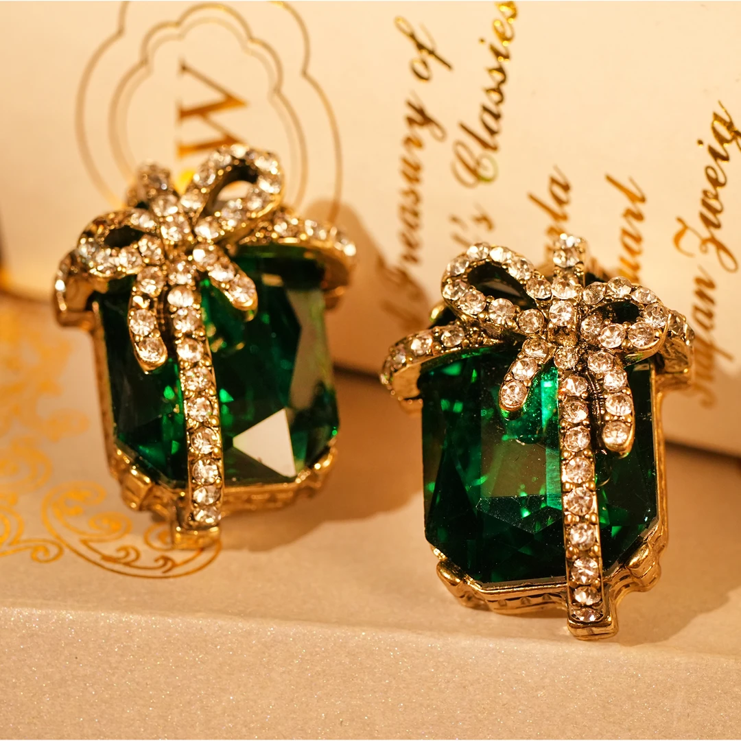 铜合金耳饰 【9158】耳钉 公主圣诞礼重工满钻蝴蝶结