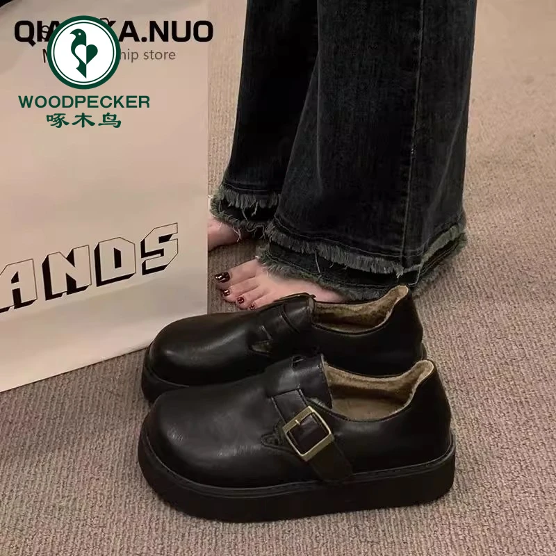 啄木鸟厚底勃肯鞋女款2025新款冬季加绒保暖雪地靴乐福鞋豆豆棉鞋