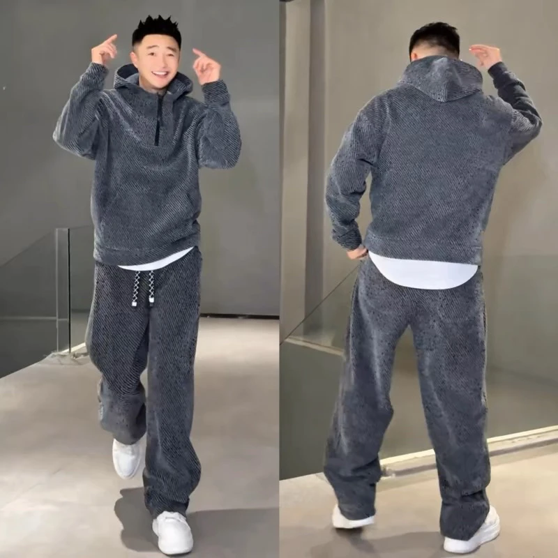小香风重磅卫衣卫裤炸街洋气套装男春秋季连帽休闲运动穿搭一整套
