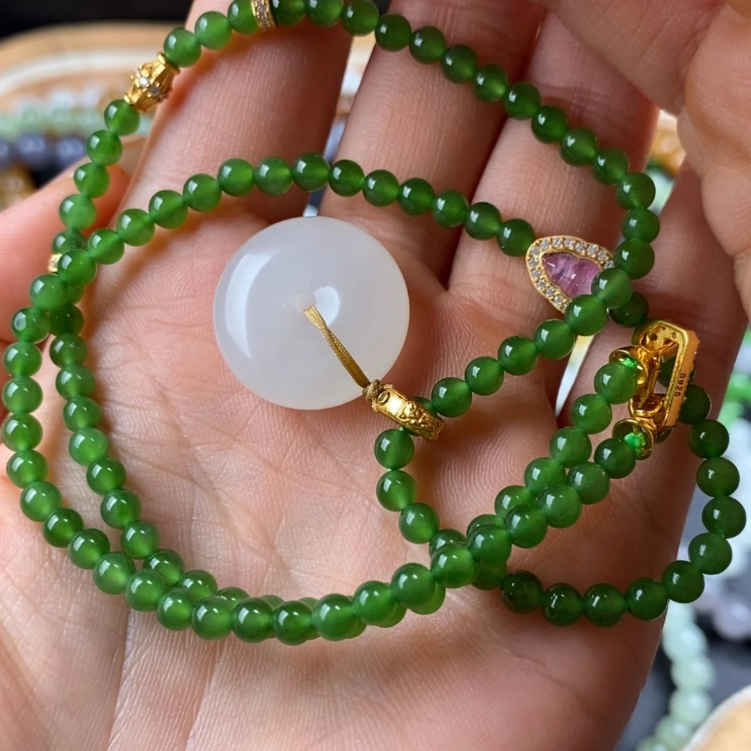 手串未镶嵌和田玉俄碧项链➕冰胶平安扣