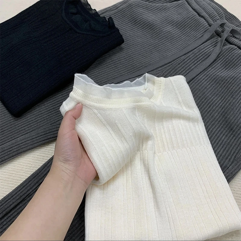 （绵羊毛）蕾丝上衣衣针织衫洋气秋冬百搭时尚套头气质打底衫