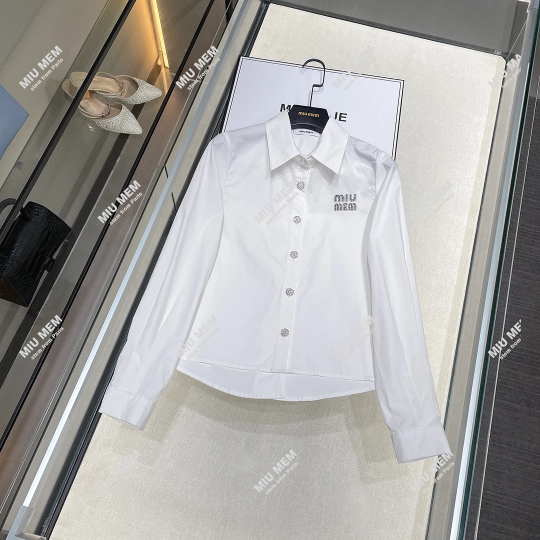时尚百搭长袖衬衫女新款法式通勤翻领重工字母烫钻休闲上衣DY4709