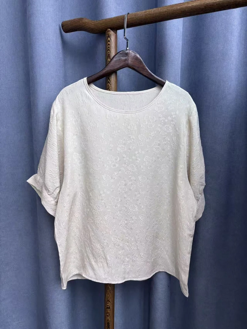 2025夏季新款气质时尚百搭桑蚕丝短袖T恤女A043