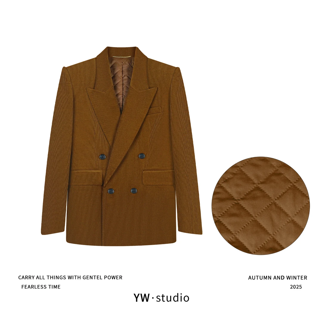 YUWEI/定制 琥珀流光风戗驳领灯芯绒（夹棉一体）西装外套 CYP25291