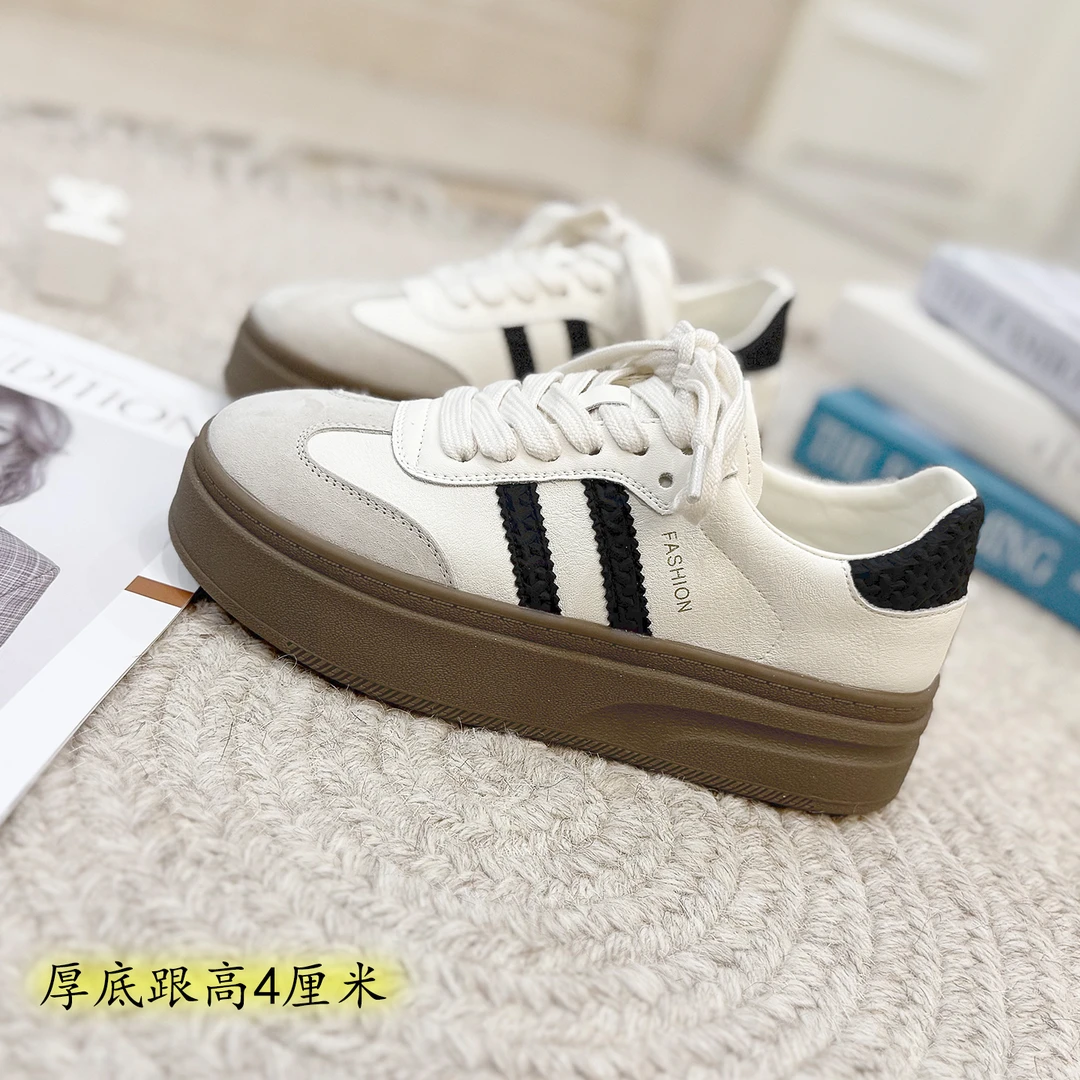 厚底板鞋秋季新款休闲板鞋厚底4厘米德训鞋百搭轻小白鞋显脚小