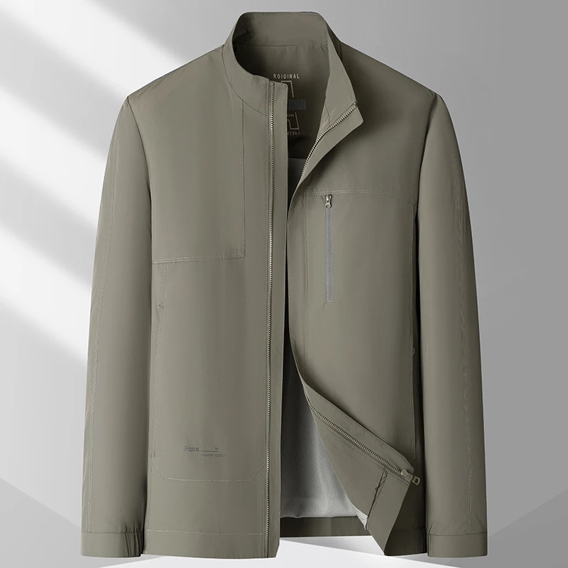 大码男装立领夹克春秋款胖子肥佬加肥加大商务休闲上衣宽松男外套