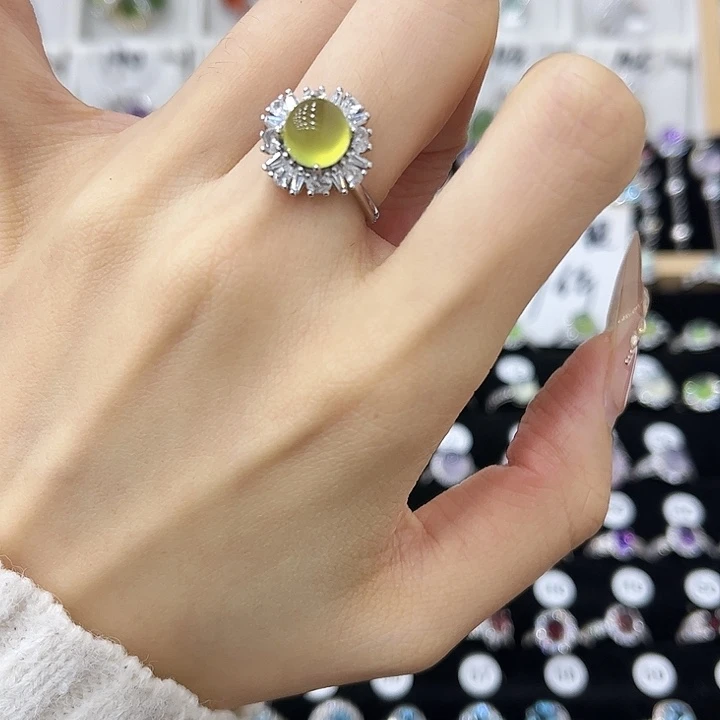 岫玉银S925镶嵌戒指