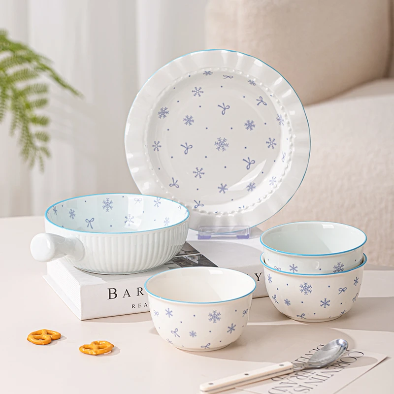 【初雪】25新品陶瓷餐具ins风碗盘餐具家用汤碗可爱米饭碗网红盘子