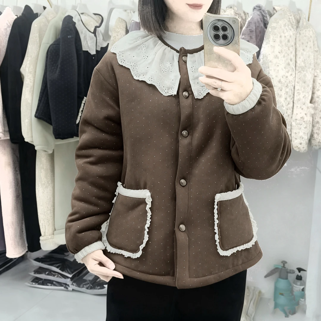 25637波点款蕾丝领三层加厚单件上衣家居服（宏）