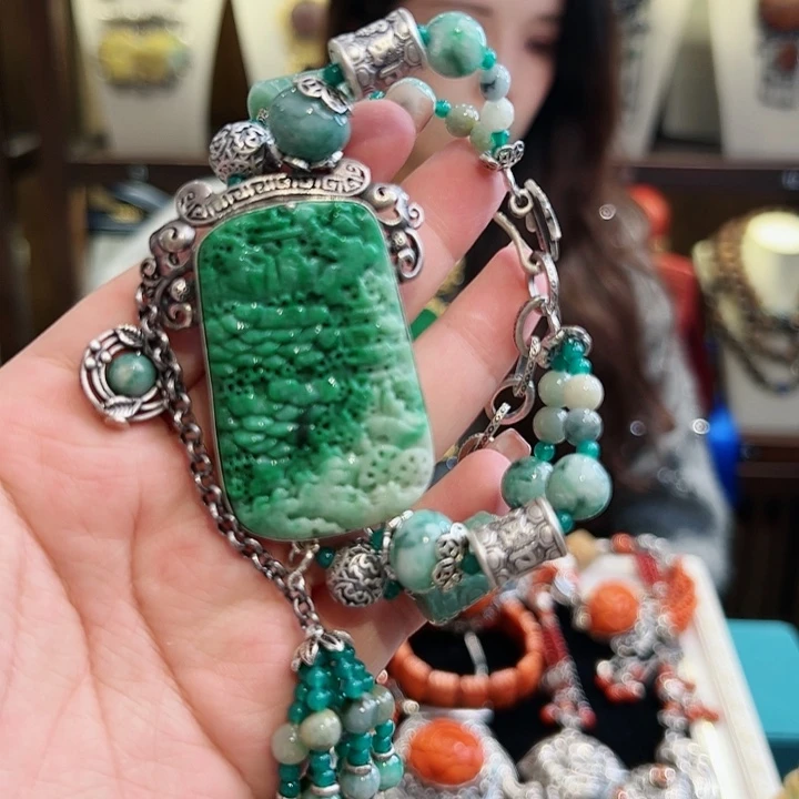 翡翠手链银S925镶嵌古风