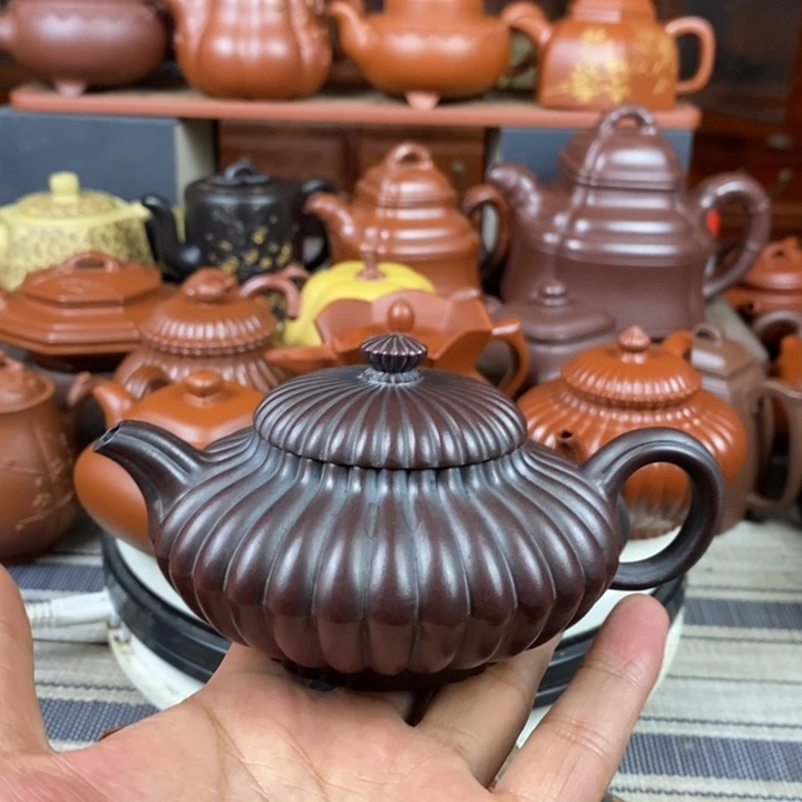 紫砂茶壶筋纹合欢200cc原矿老紫泥还原烧特价