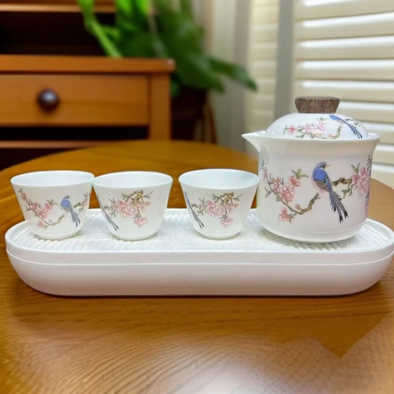 ZH3417-喜上眉梢新款旅行茶具+白色椭圆茶盘