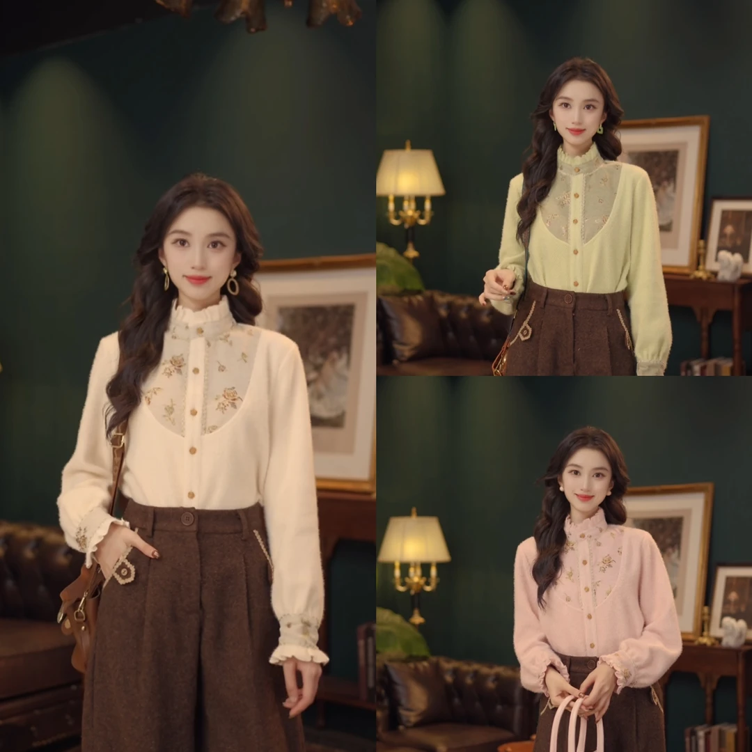 琦琦【冰蓝巴菲】复古港风秋冬厚款休闲百搭衬衫上衣 YL5273328