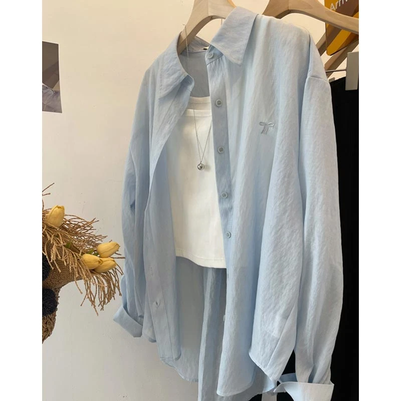 2025夏季韩式新款慵懒风刺绣蝴蝶结设计感防晒外套衬衫女小众百搭