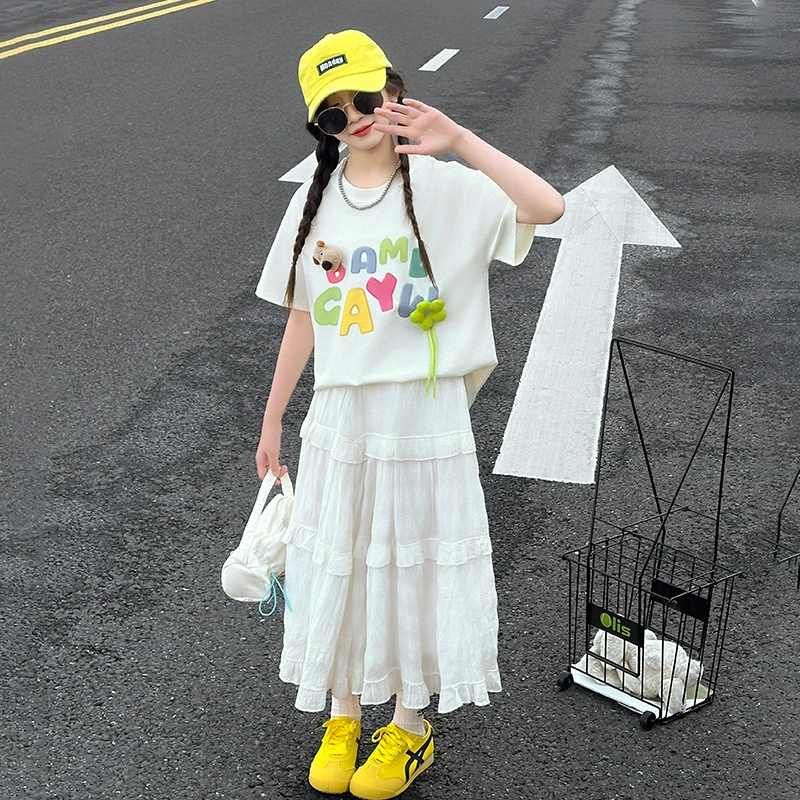 女童夏季短袖T恤套装中大童儿童夏装半身裙半袖上衣连衣裙两件套