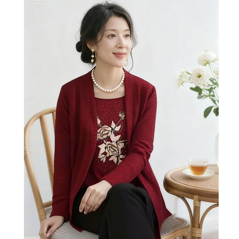 妈妈两件套2024中老年女装喜婆婆婚宴时尚奶奶春季妈妈新款假二件
