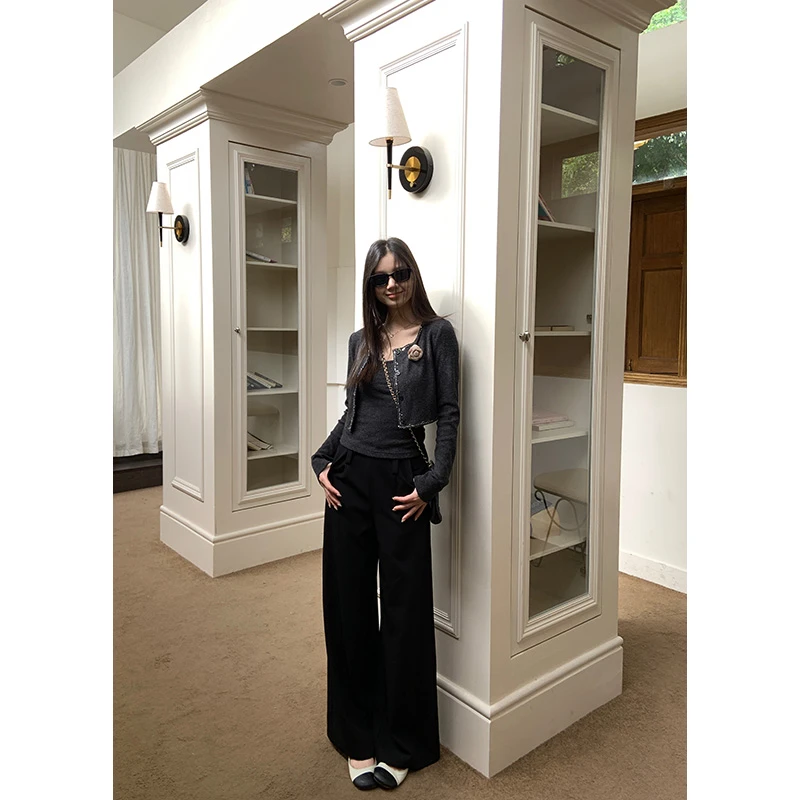 王少女的店【现】黑色宽松直筒休闲裤四季垂感时尚长裤子 K29866S51