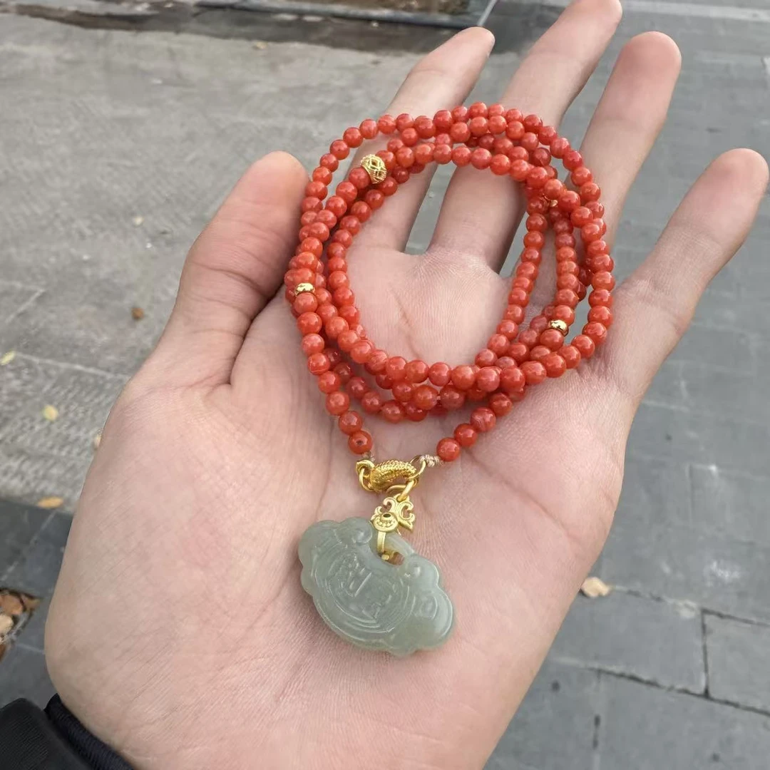 【德巧家】南红多圈平安锁吊坠