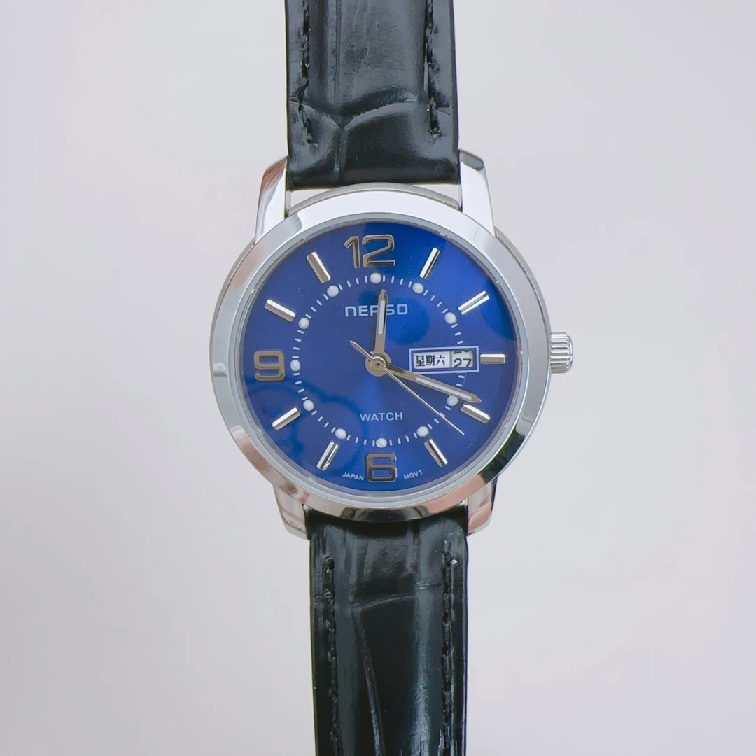 耐尔斯顿进口石英女士时尚小众轻奢防水森系日历指针式手表牛皮带