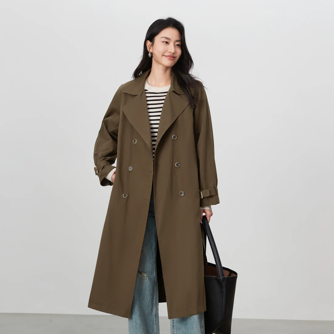 【商品】Elva' Island复古咖色工装风衣女文艺休闲中长款