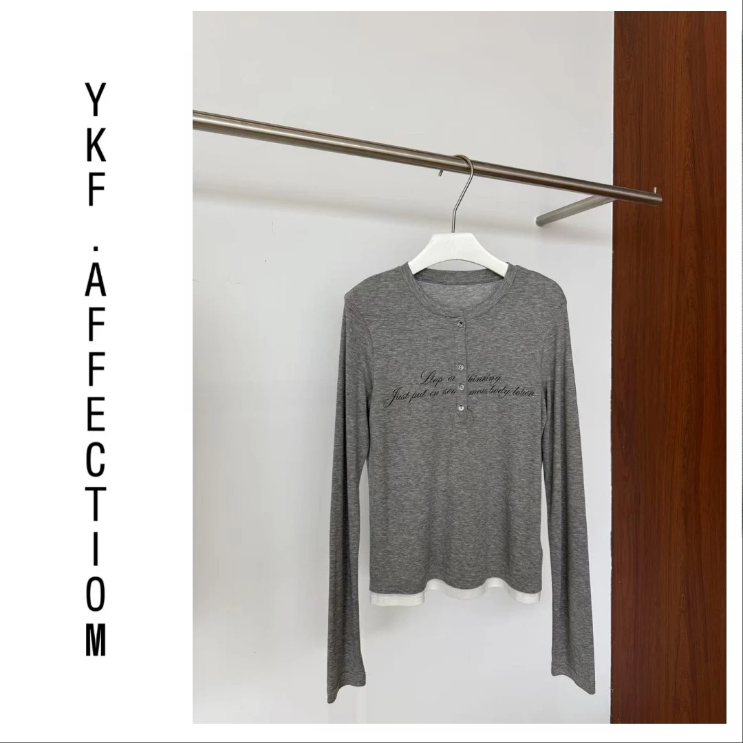 修身显瘦字母印花假两件拼接T恤22204