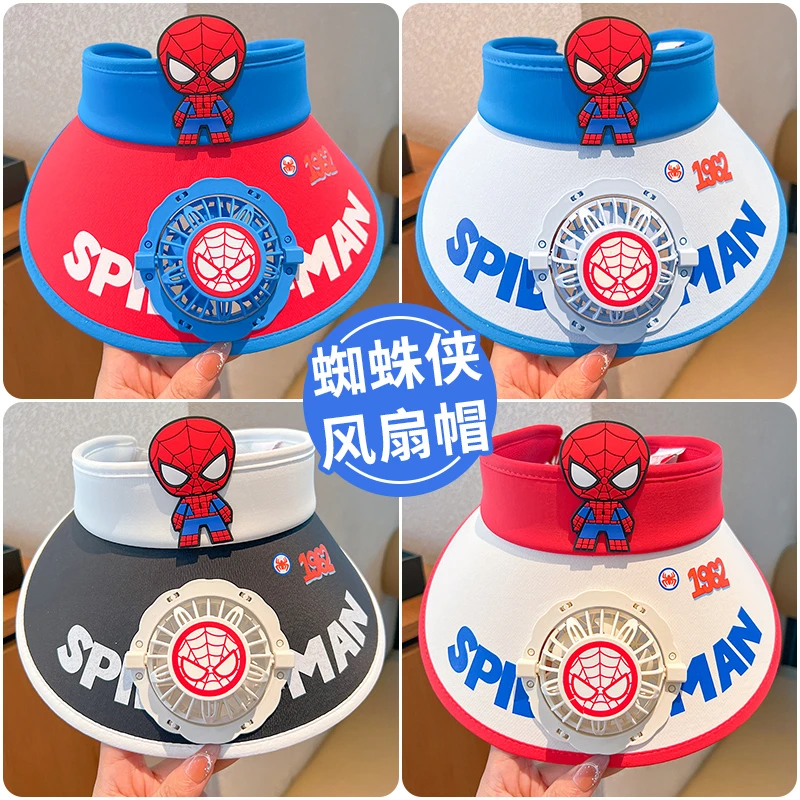 儿童风扇帽男童蜘蛛侠夏季防晒帽大帽檐男女童户外遮阳空顶太阳帽
