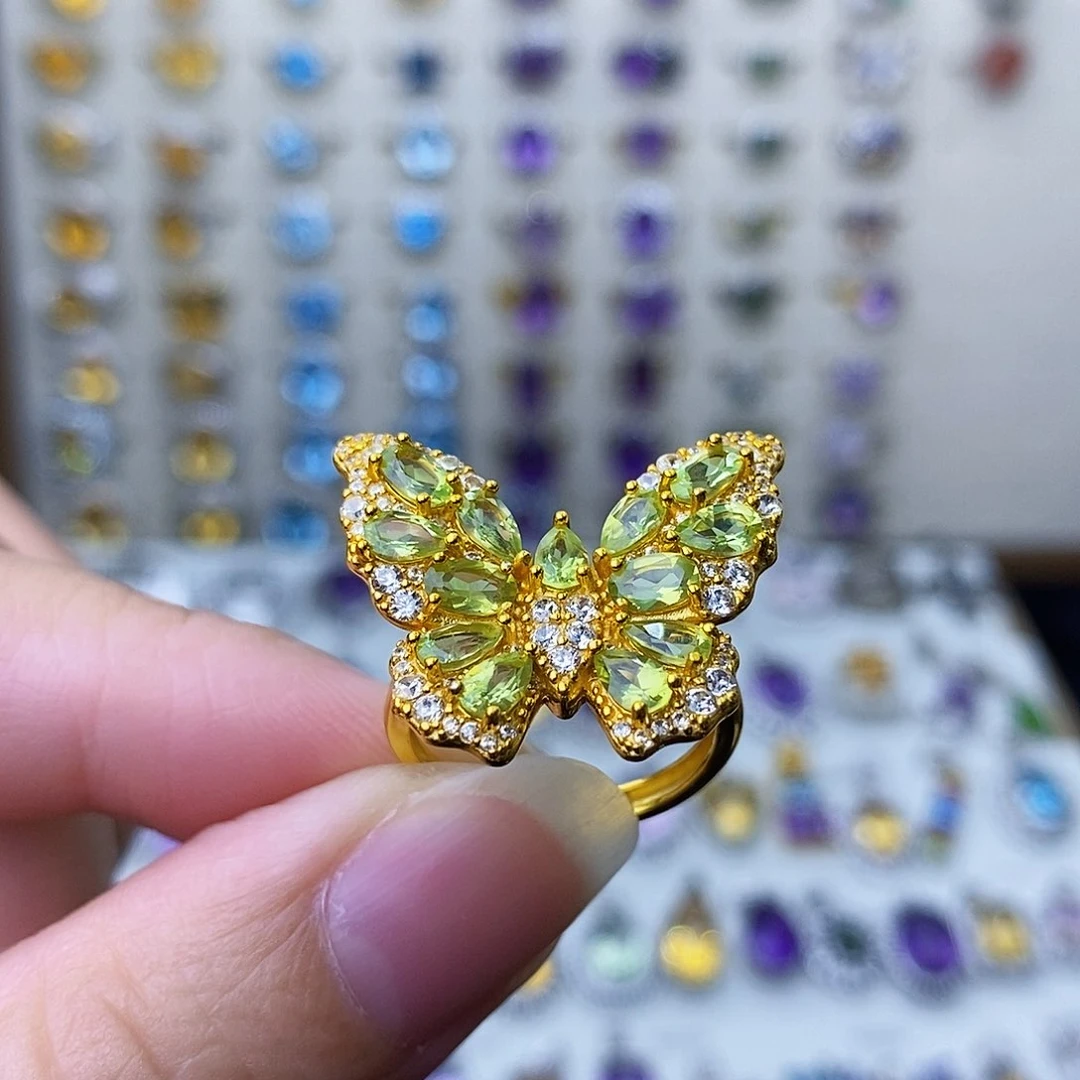 橄榄石戒指银S925镶嵌一物一证