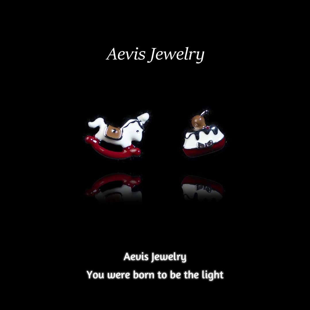 铜合金耳饰 Aevis Jewelry中国风法式红色小马耳钉简约迷你-1249