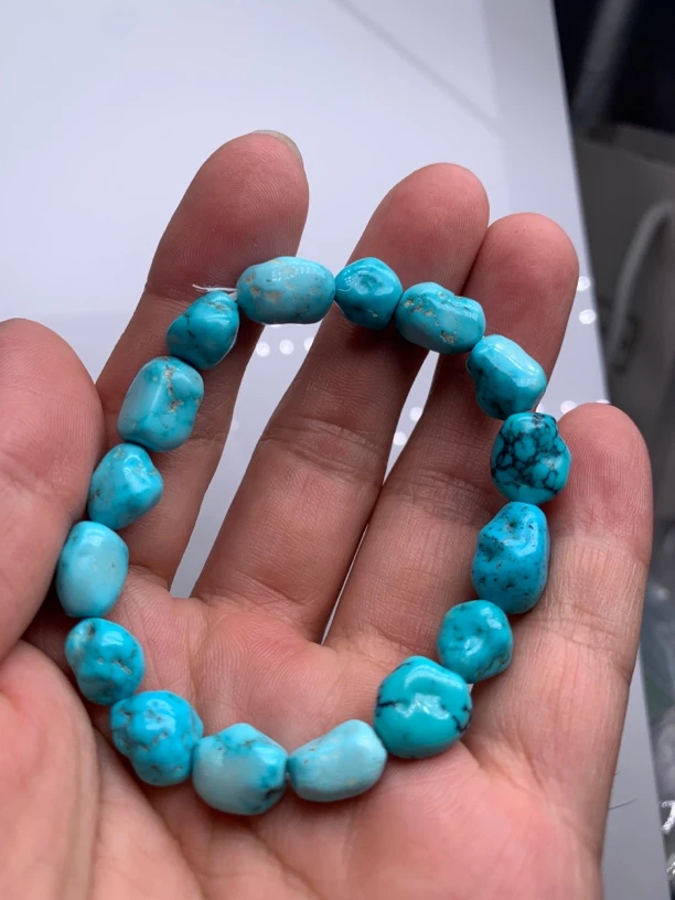 天然原矿绿松石云盖寺高瓷蓝水草纹随行手串单圈多圈链子手把件