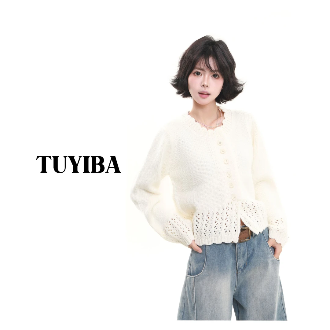 【兔兔】韩版长袖宽松毛衣女单排扣气质显瘦针织上衣2511