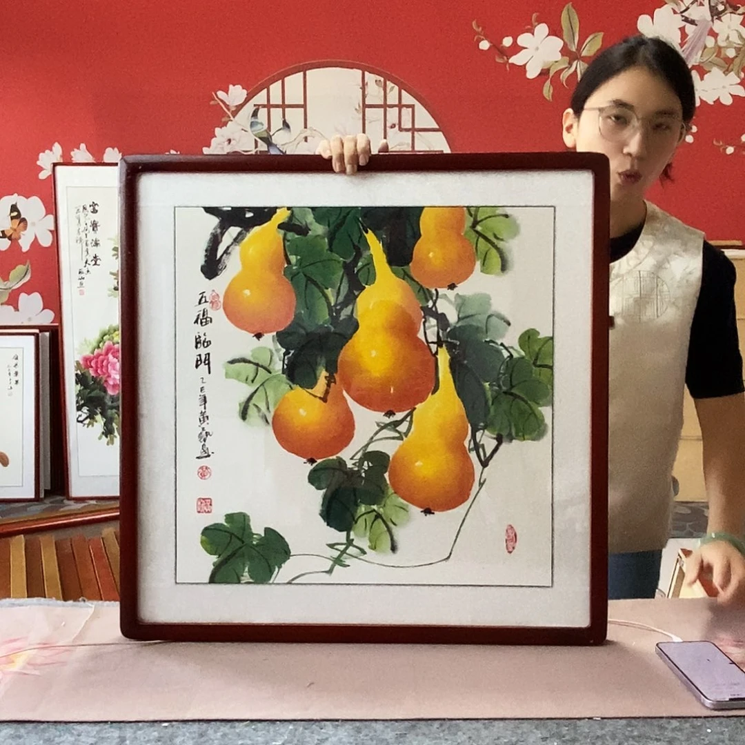 国画手写手绘国画作品带框包邮62✖️62