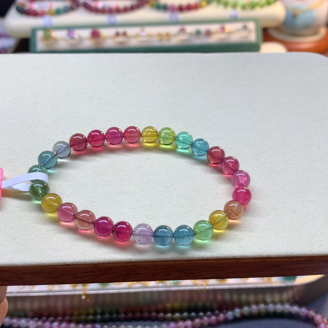 手串未镶嵌碧玺o****友艳丽彩虹色标7mm