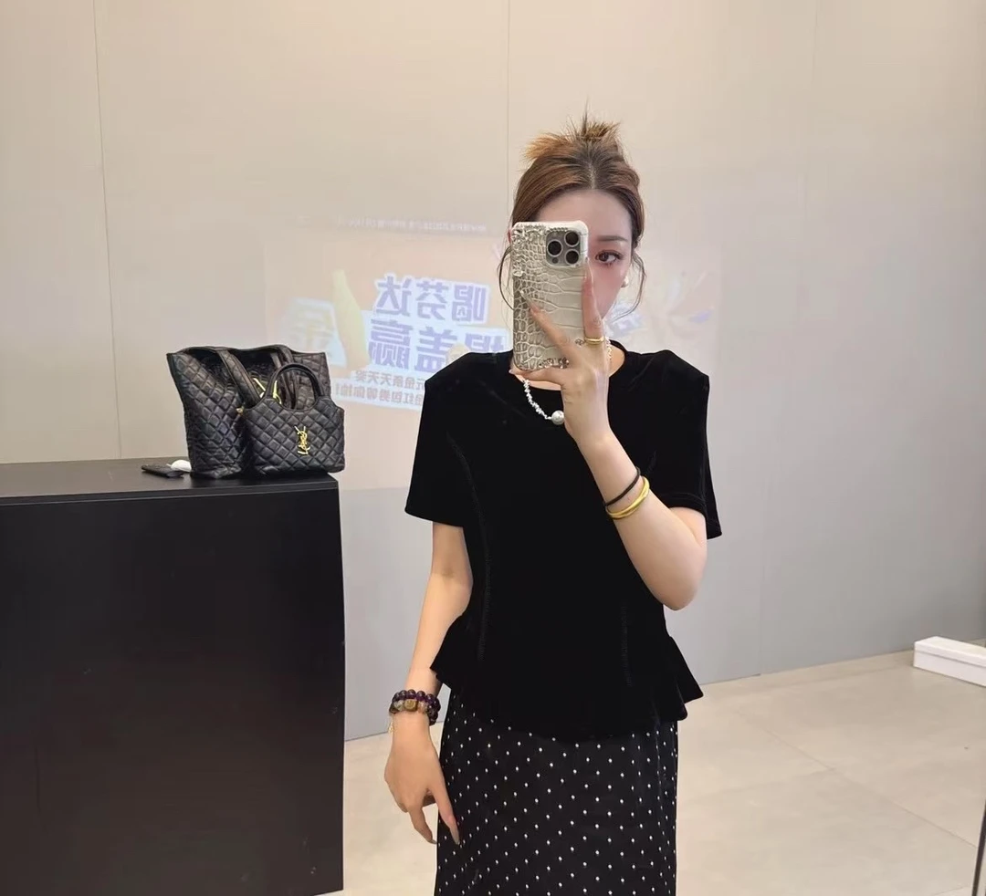 潼潼家【老钱风】大码显瘦百搭T恤法式洋气网红不规则荷叶上衣