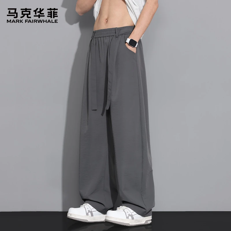 马克华菲冰丝休闲裤男士夏季薄款宽松直筒高街潮牌阔腿垂感长裤子
