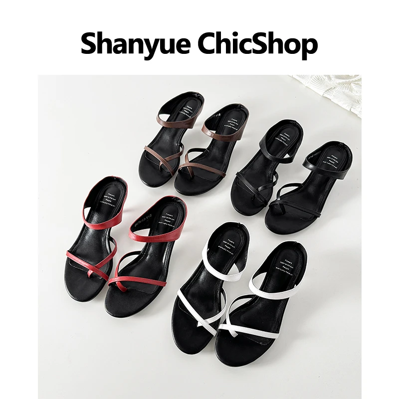 【SHANYUE】 -跟高4cm 夹趾一字带极简风法式气质酒杯跟半拖凉鞋