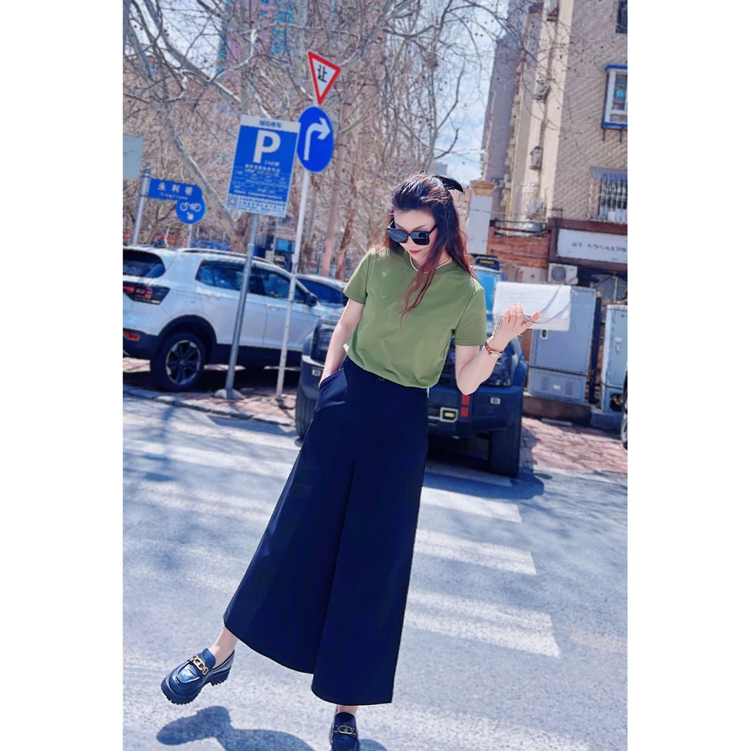 GIRDEAR/哥弟2025夏季新款百搭显瘦四面弹休闲宽腿直筒裤女110035